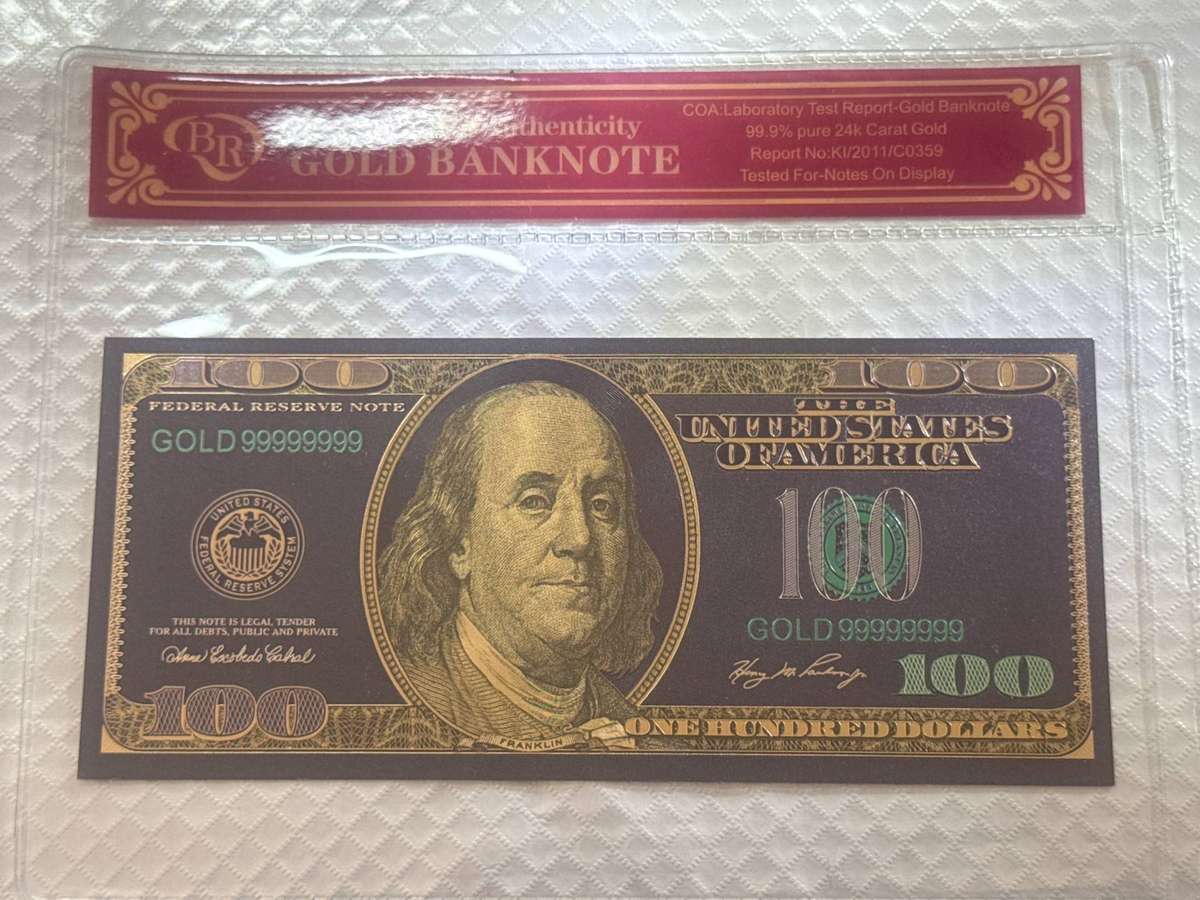 USA Old 100 Dollars,Black 24k Gold Plated Replica.