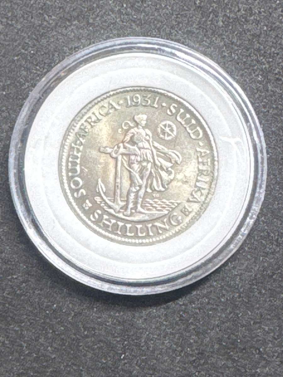 1931 South African Union One Shilling, Silver Plated Brass Replica