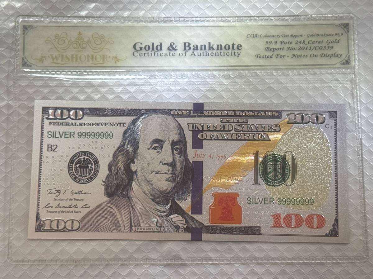USA 100 Dollars Silver 999999 Plated Replica.