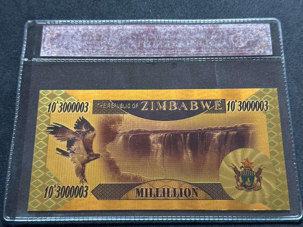 Zimbabwe 24k Gold Plated Replica of The Millillion Dollars Banknote.