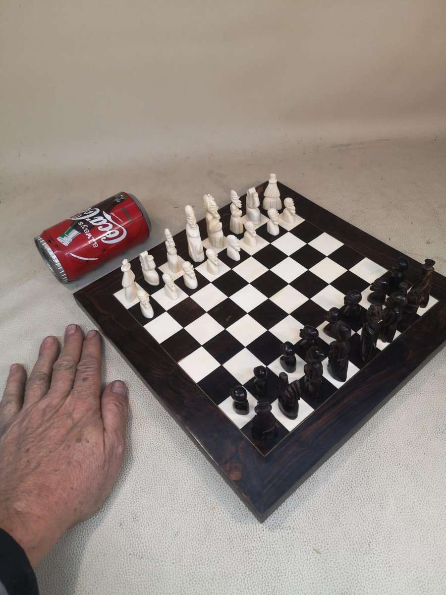 Magnificent Handcrafted African Bone and Ebony Chess Set 30mm x 30mm