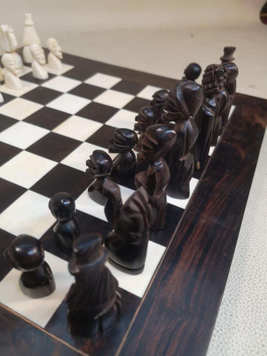 Magnificent Handcrafted African Bone and Ebony Chess Set 30mm x 30mm