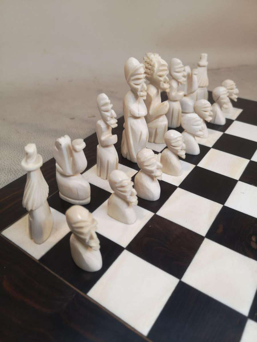 Magnificent Handcrafted African Bone and Ebony Chess Set 30mm x 30mm