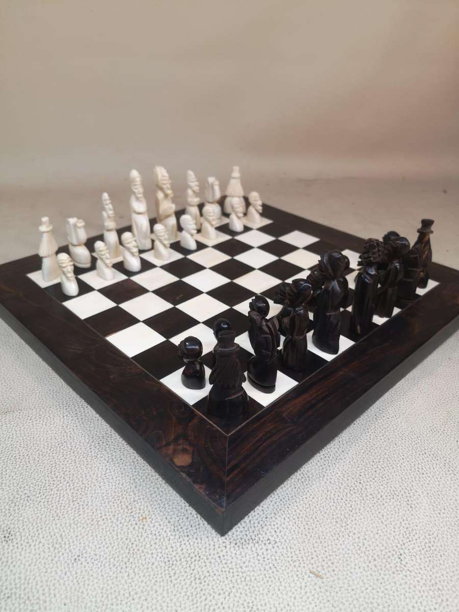 Magnificent Handcrafted African Bone and Ebony Chess Set 30mm x 30mm