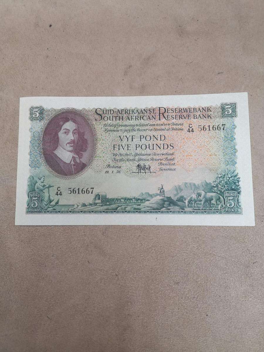 South Africa 1956 Five Pounds MH De Kock EF-AU Large Banknote