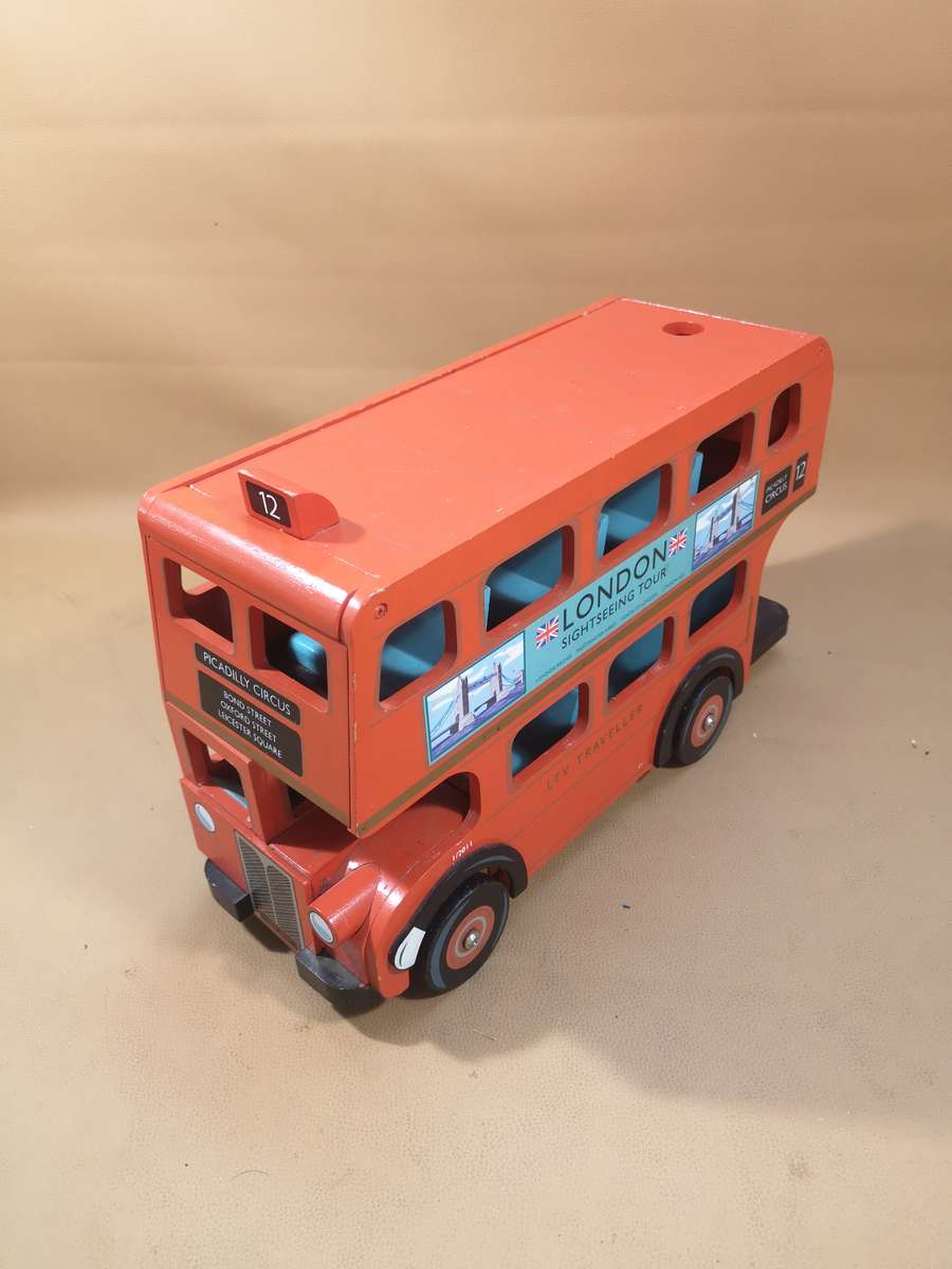 Large Papo Le Toy Van Budkins Wooden Red Double Decker London Bus - 360mm