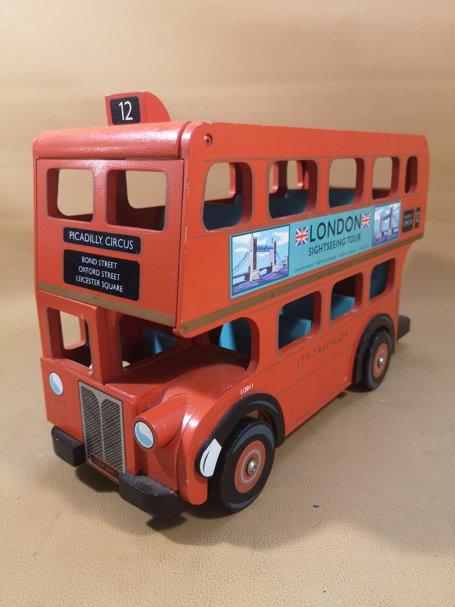 Large Papo Le Toy Van Budkins Wooden Red Double Decker London Bus - 360mm