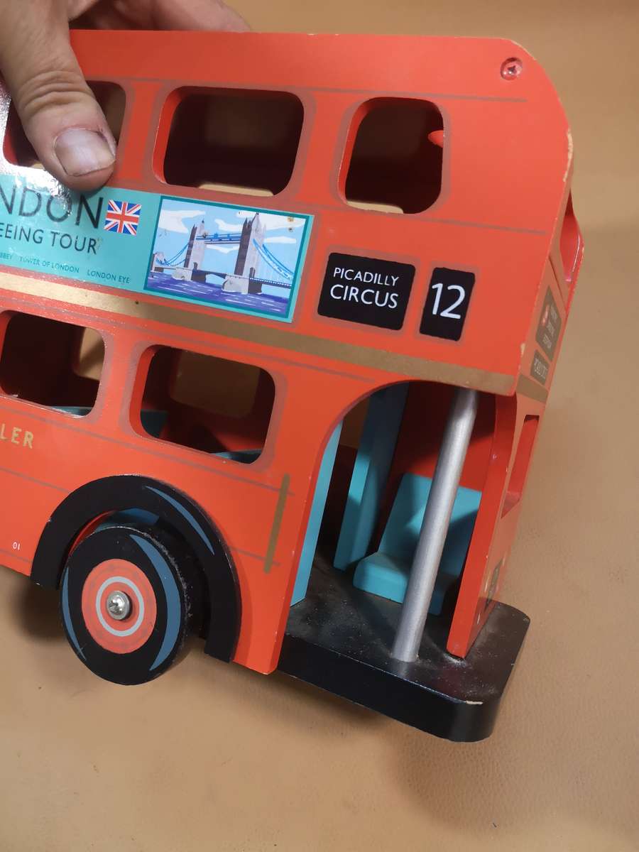 Large Papo Le Toy Van Budkins Wooden Red Double Decker London Bus - 360mm