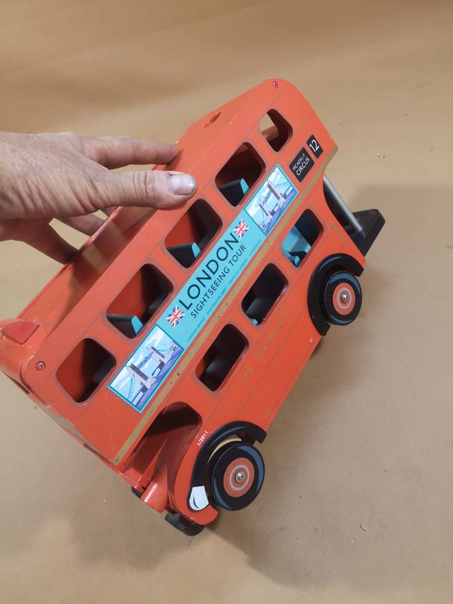 Large Papo Le Toy Van Budkins Wooden Red Double Decker London Bus - 360mm