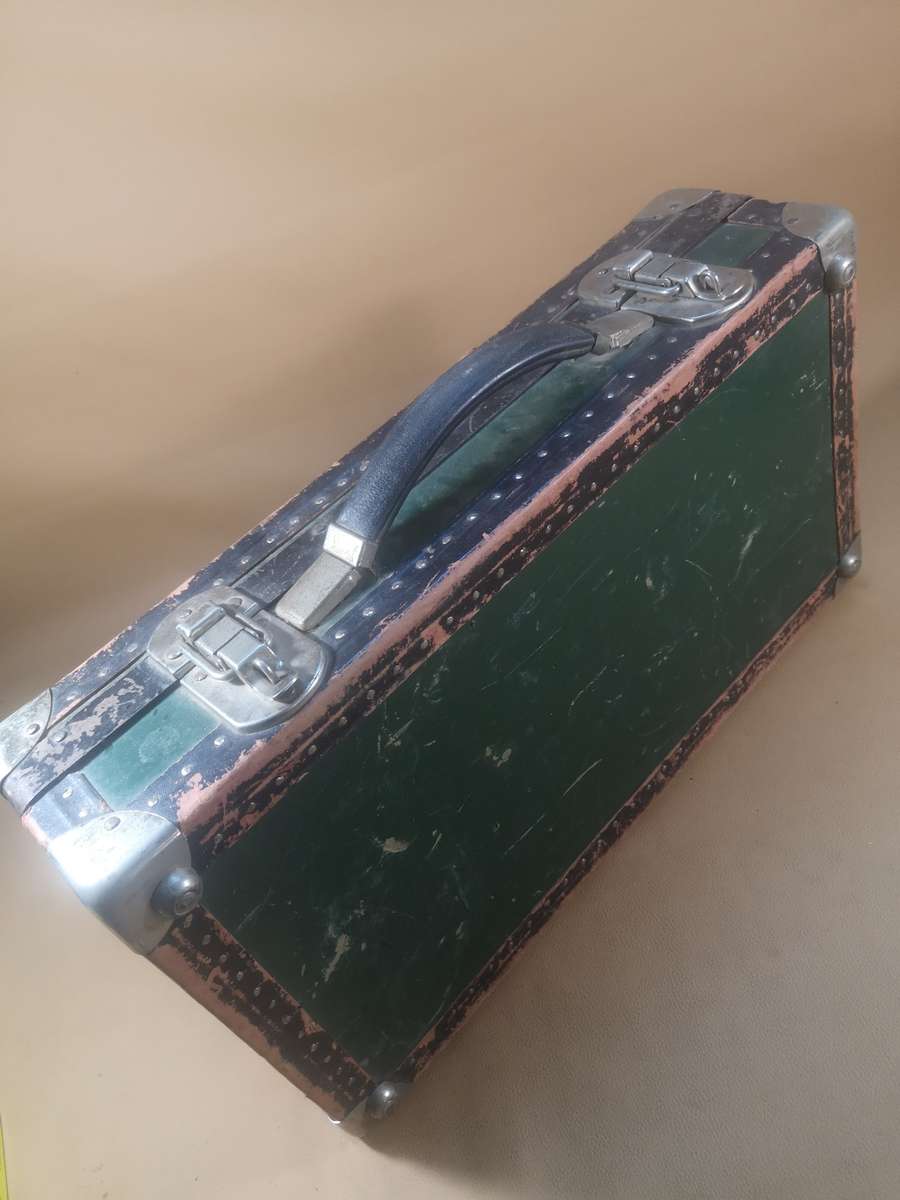 Vintage Antique Metal, Wood & Leather Suitcase (Briefcase size)