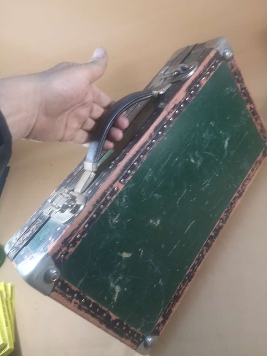 Vintage Antique Metal, Wood & Leather Suitcase (Briefcase size)