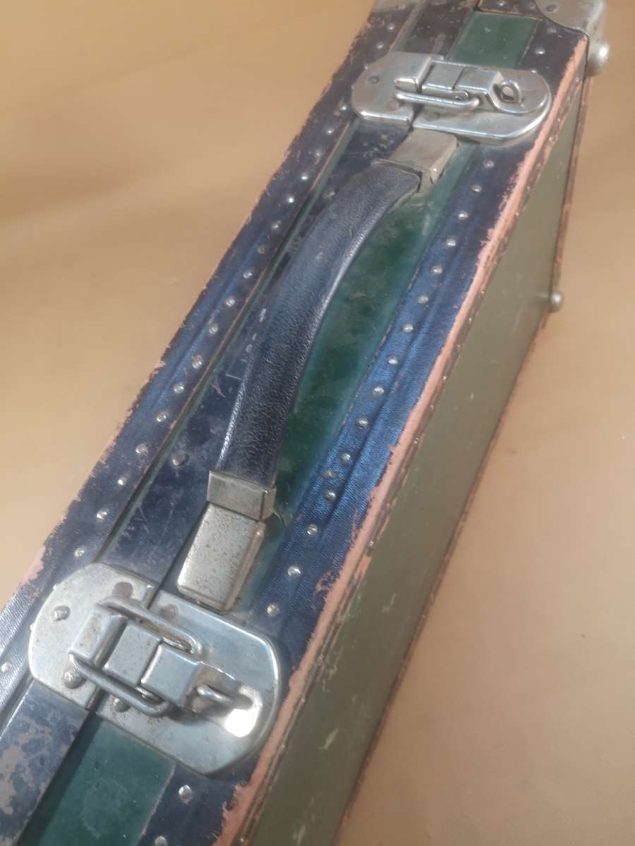 Vintage Antique Metal, Wood & Leather Suitcase (Briefcase size)