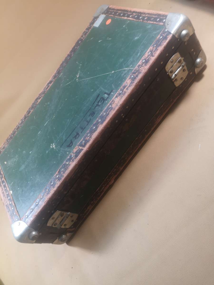 Vintage Antique Metal, Wood & Leather Suitcase (Briefcase size)