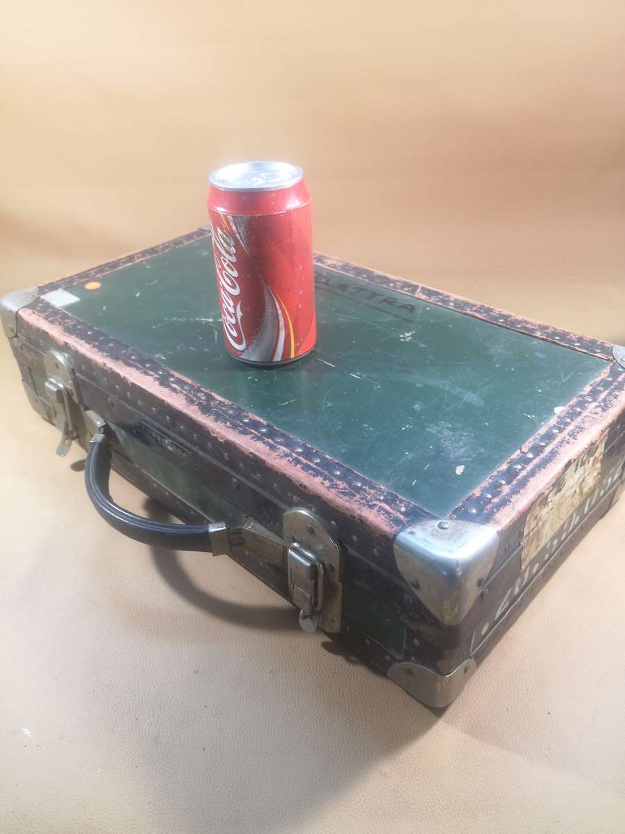 Vintage Antique Metal, Wood & Leather Suitcase (Briefcase size)