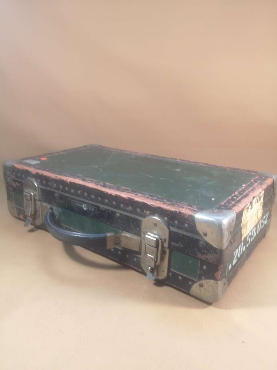 Vintage Antique Metal, Wood & Leather Suitcase (Briefcase size)