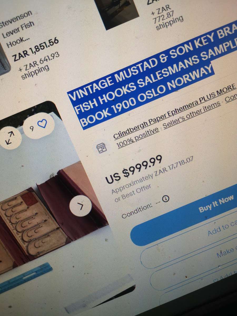 RARE!! VINTAGE MUSTAD & SON KEY BRAND FISH HOOKS SALESMANS SAMPLE BOOK 1900 OSLO NORWAY