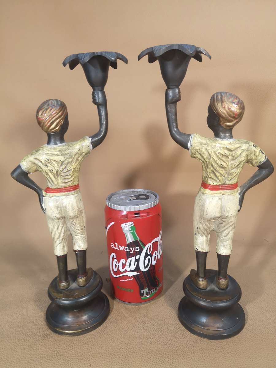 Rare!! Vintage Hand Painted Bronze Nubian Women Candle Holders Matching set - 275mm