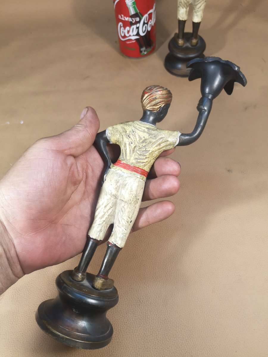 Rare!! Vintage Hand Painted Bronze Nubian Women Candle Holders Matching set - 275mm