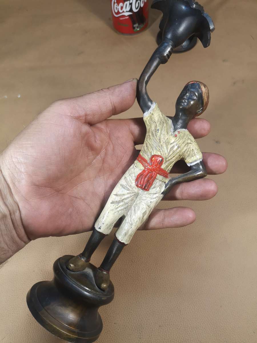 Rare!! Vintage Hand Painted Bronze Nubian Women Candle Holders Matching set - 275mm