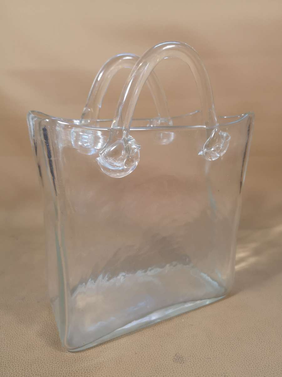 Beautiful Large Art Glass Handbag Flower Vase
