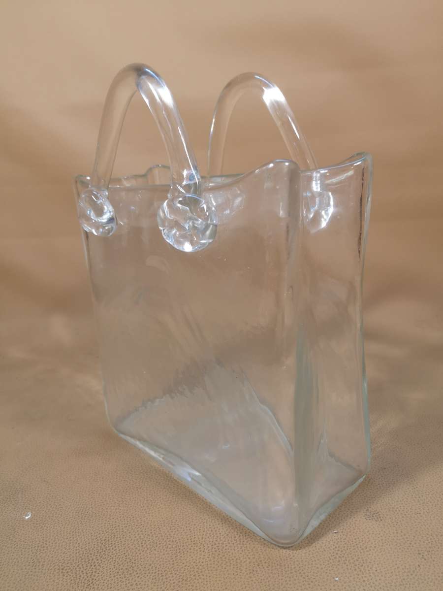 Beautiful Large Art Glass Handbag Flower Vase