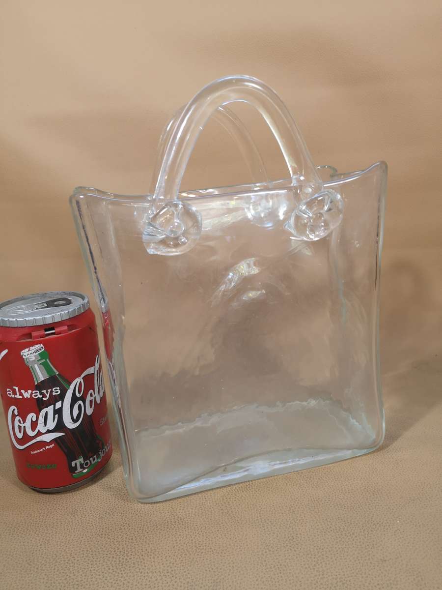 Beautiful Large Art Glass Handbag Flower Vase