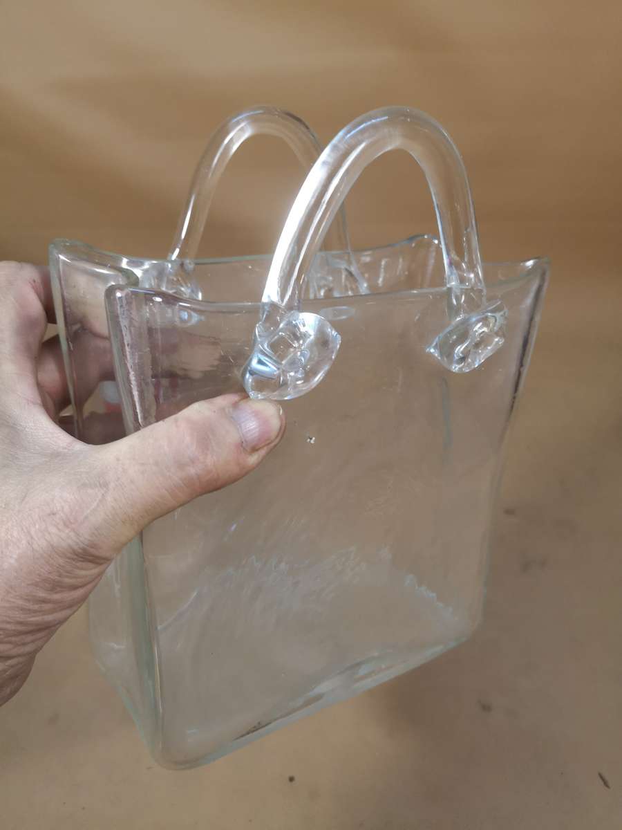 Beautiful Large Art Glass Handbag Flower Vase