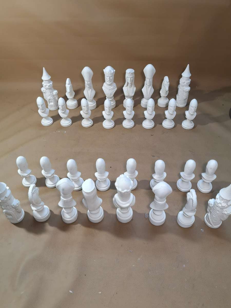 Giant Ceramic Bisque 32 Piece LARGE Duncan Chess Set - Ready to Paint - UNPAINTED