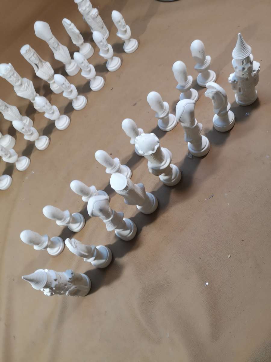 Giant Ceramic Bisque 32 Piece LARGE Duncan Chess Set - Ready to Paint - UNPAINTED