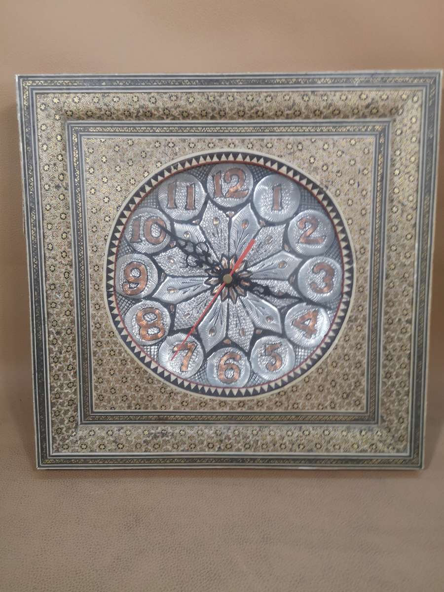 Handcrafted Persian Wooden Wall Clock - Khatam Marquetry Art