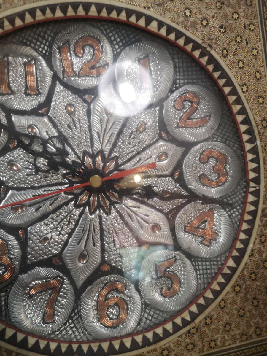 Handcrafted Persian Wooden Wall Clock - Khatam Marquetry Art