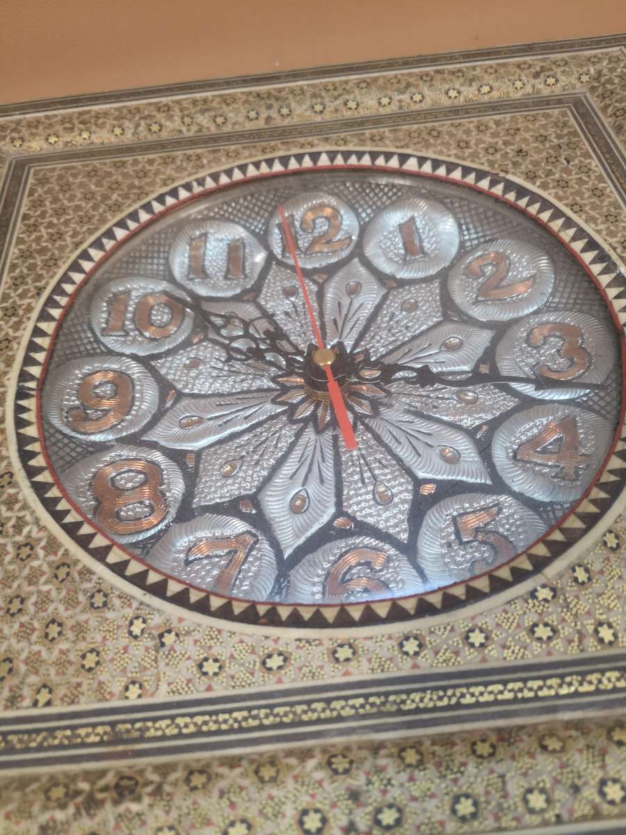 Handcrafted Persian Wooden Wall Clock - Khatam Marquetry Art