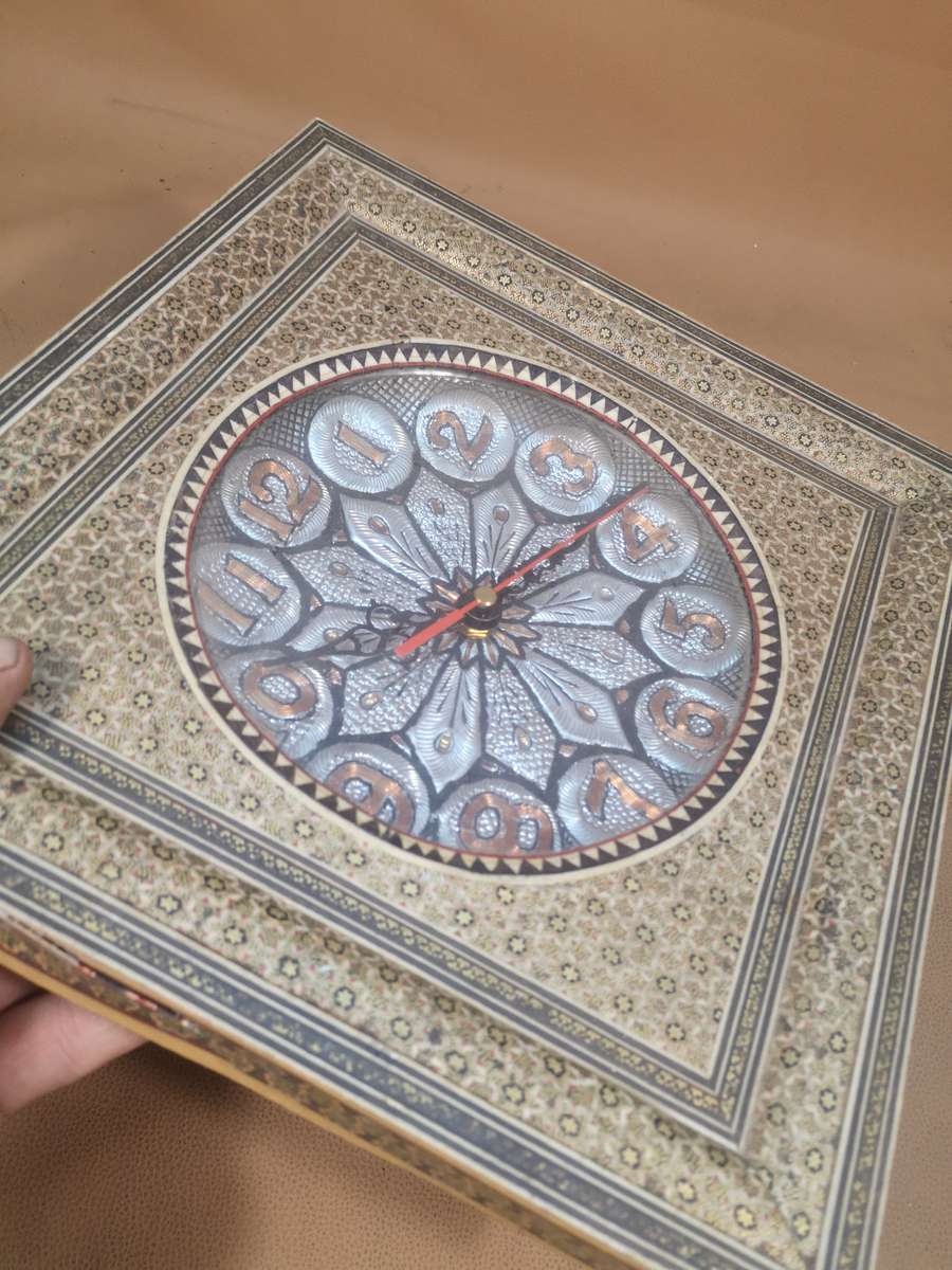 Handcrafted Persian Wooden Wall Clock - Khatam Marquetry Art