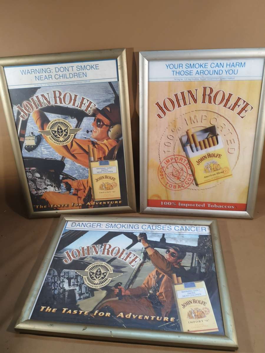 Vintage Framed Collection of John Rolfe Cigarette Advertising Posters