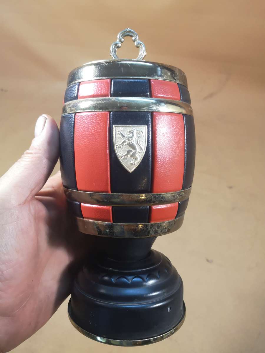 Rare Vintage 1960s Tin Barrel Tabletop Cigarette Holder