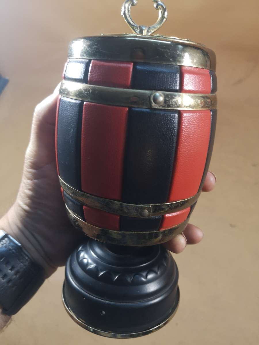 Rare Vintage 1960s Tin Barrel Tabletop Cigarette Holder