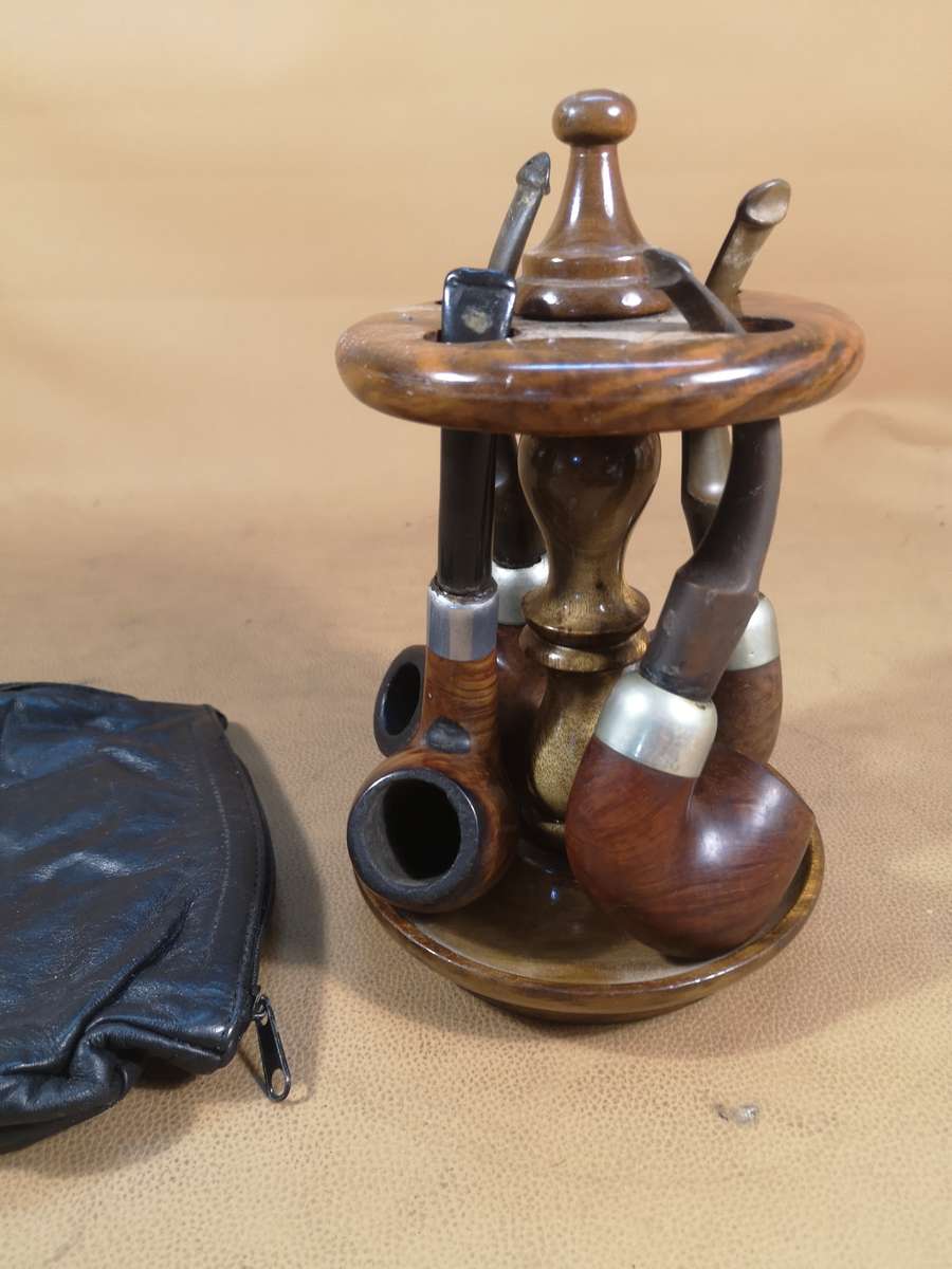 4 Magnificent Vintage Sterling Silver & Briar Wood Peterson Ireland Pipes With Stand and Pouch