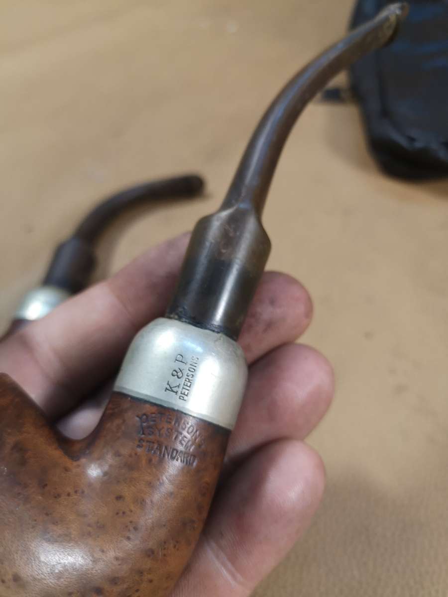 4 Magnificent Vintage Sterling Silver & Briar Wood Peterson Ireland Pipes With Stand and Pouch