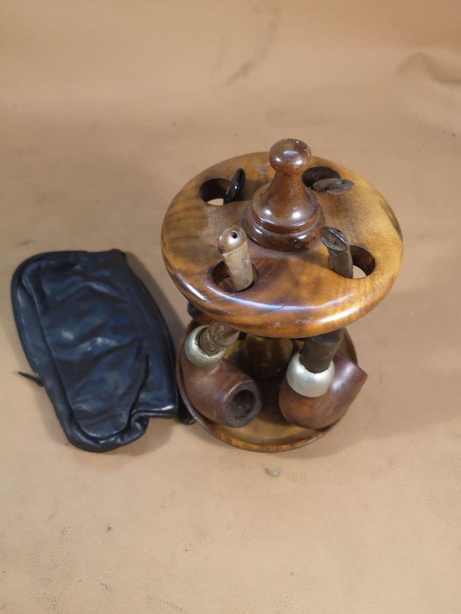 4 Magnificent Vintage Sterling Silver & Briar Wood Peterson Ireland Pipes With Stand and Pouch