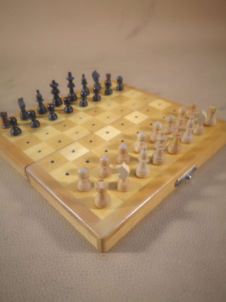 1970's Vintage Wooden German Travelling Chess Set