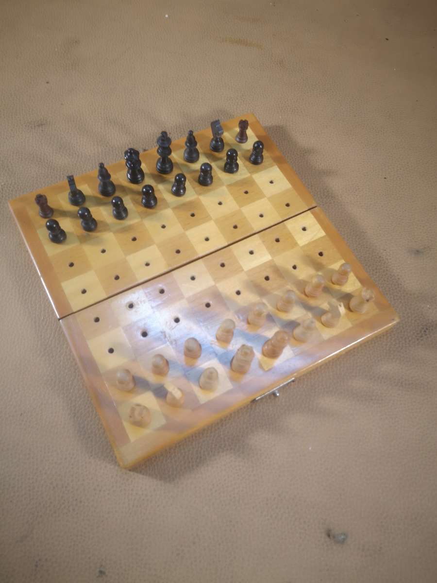 1970's Vintage Wooden German Travelling Chess Set