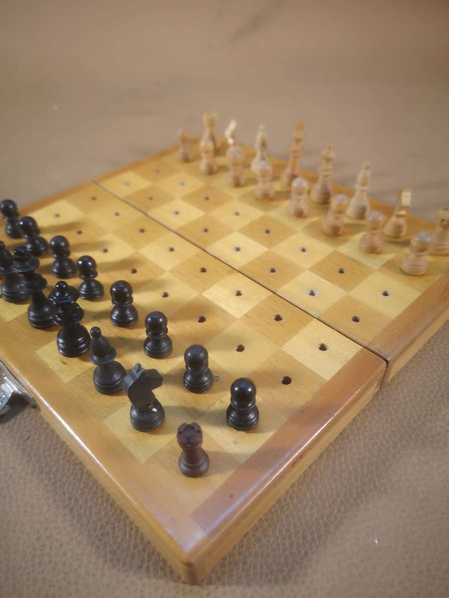 1970's Vintage Wooden German Travelling Chess Set
