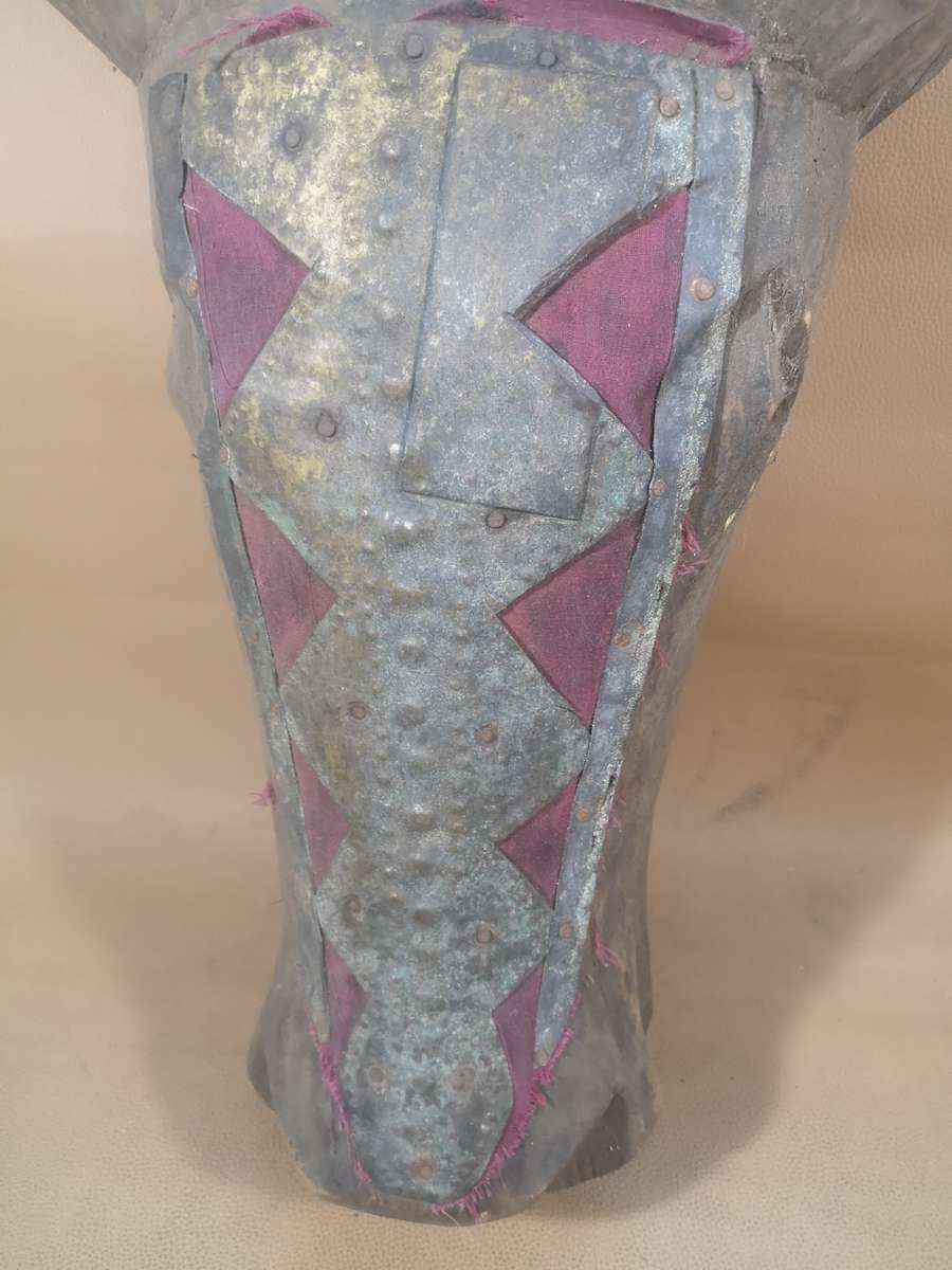 Very Large Antique African Hand Carved Tribal Bidjogo Mask - Brass and Wood