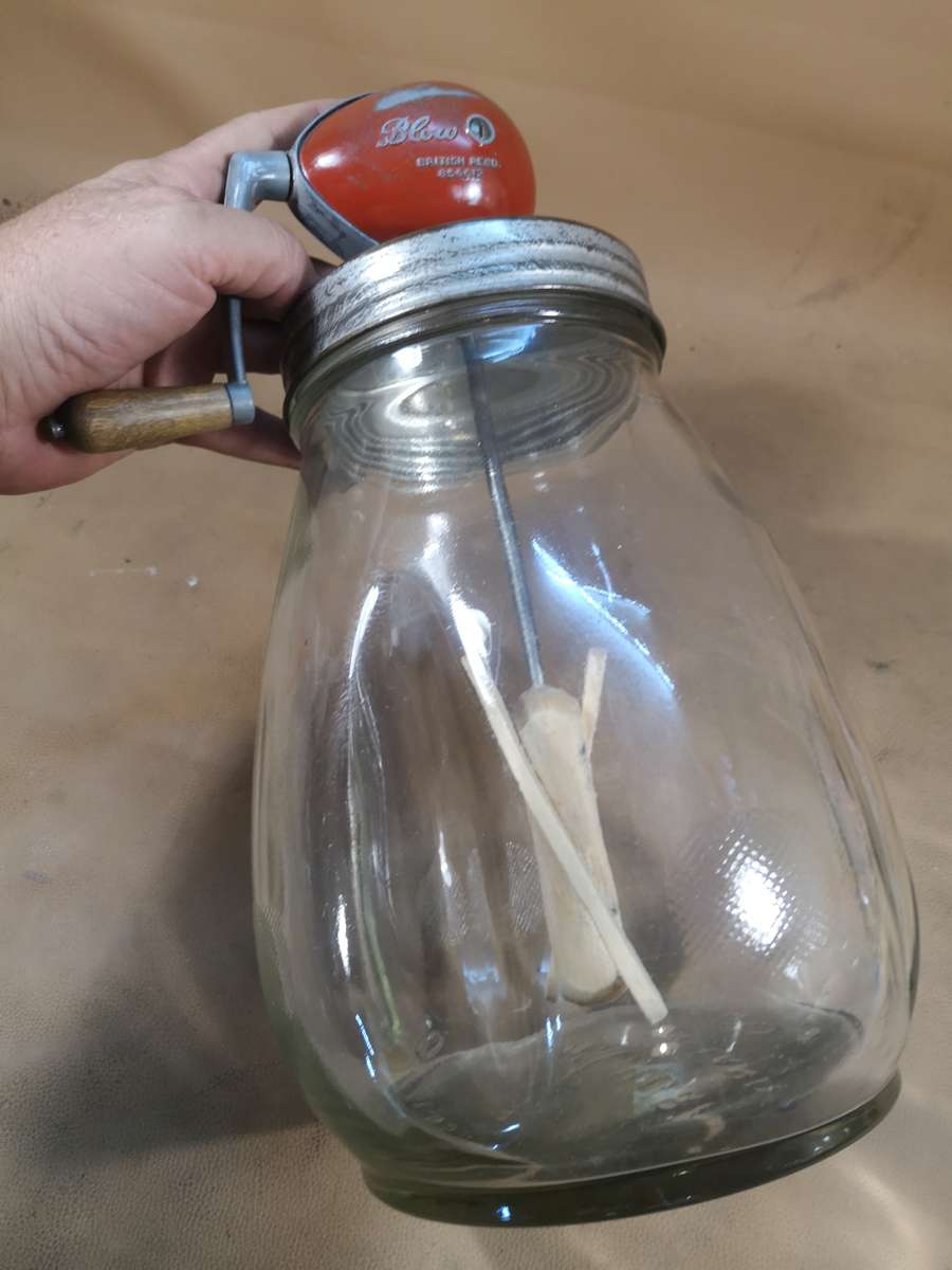 VINTAGE BLOW BUTTER CHURN MADE IN GREAT BRITAIN COMPETE WITH ORIGINAL BOTTLE - WORKING