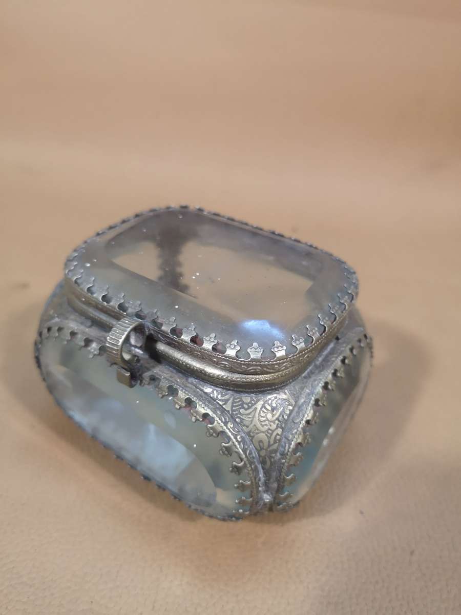 Rare Antique French Beveled Glass Ormolu Bijoux Casket