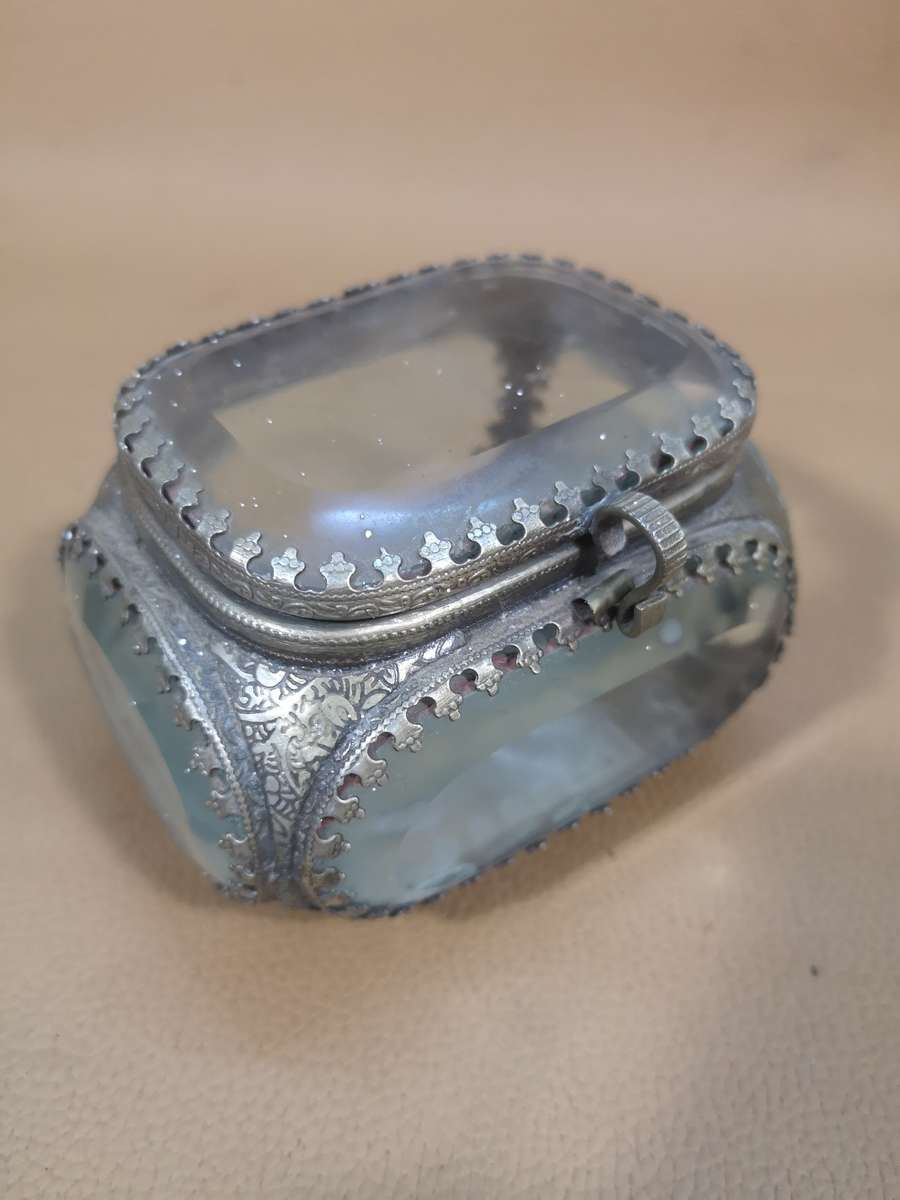 Rare Antique French Beveled Glass Ormolu Bijoux Casket