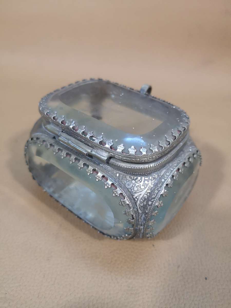 Rare Antique French Beveled Glass Ormolu Bijoux Casket