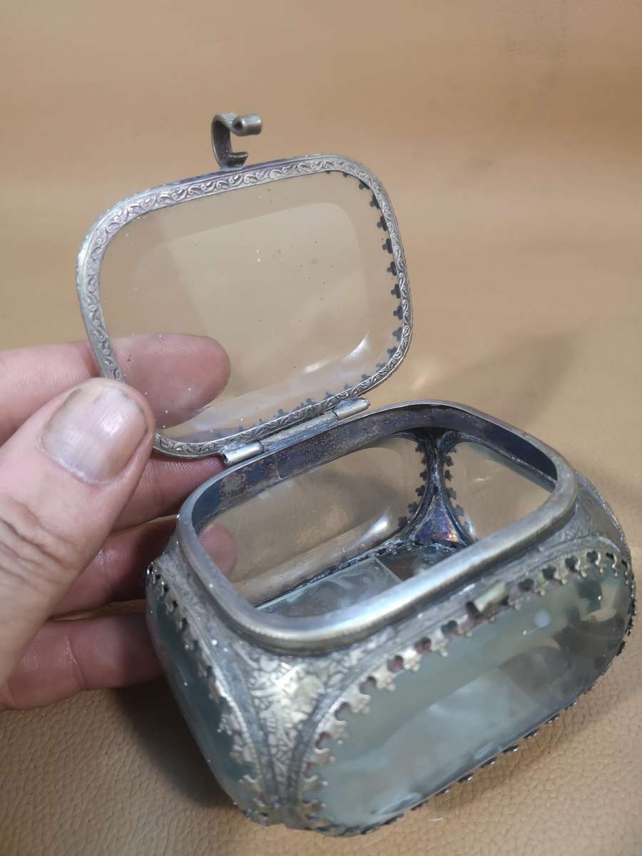 Rare Antique French Beveled Glass Ormolu Bijoux Casket