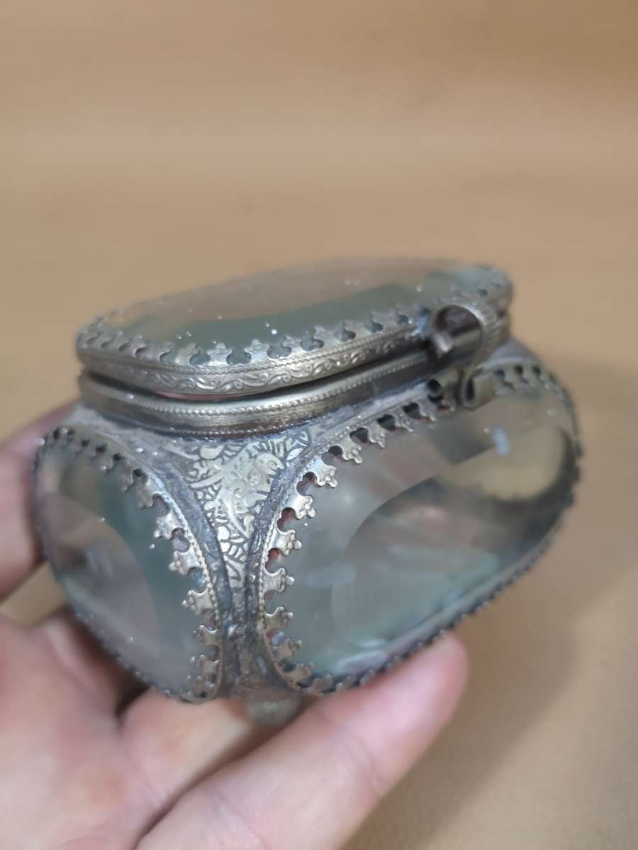 Rare Antique French Beveled Glass Ormolu Bijoux Casket