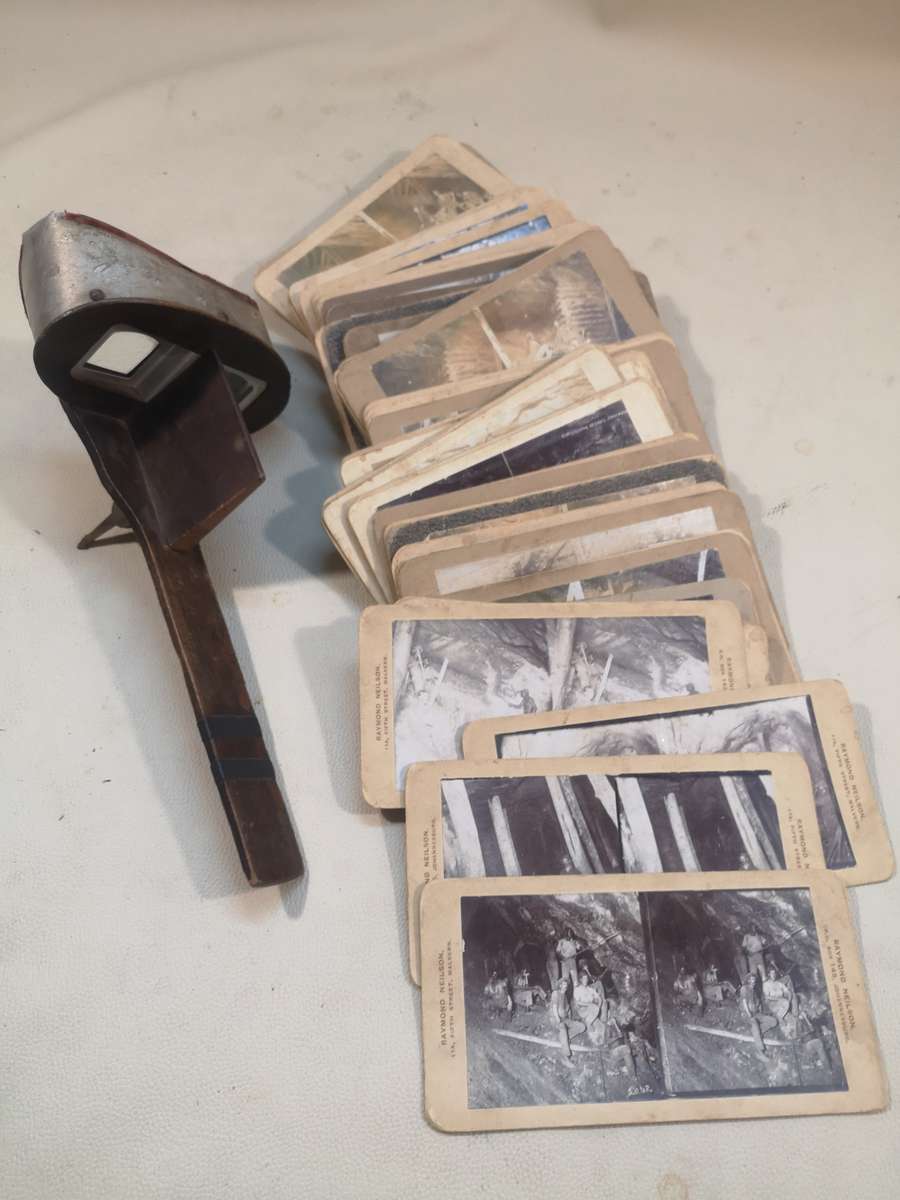 Extremely Rare!!! Antique 1901 Sun Sculpture Stereoscope 3D Viewer And 52 Photo Cards